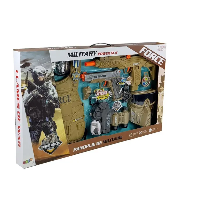 Zestaw wojskowy zapakowany w kartonowe pudełko gotowe na prezent