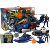 Zestaw policyjny z helikopterem dla dzieci na białym tle