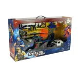 Trampolina i broń zabawkowa jako dodatki do zestawu policyjnego