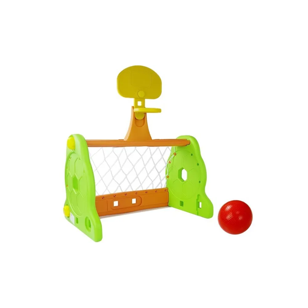 bramka piłkarska i kosz do koszykówki 2w1 dla dzieci zielono-pomarańczowa