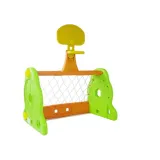 dziecięca bramka z siatką i zestawem do koszykówki w zielonym i pomarańczowym kolorze