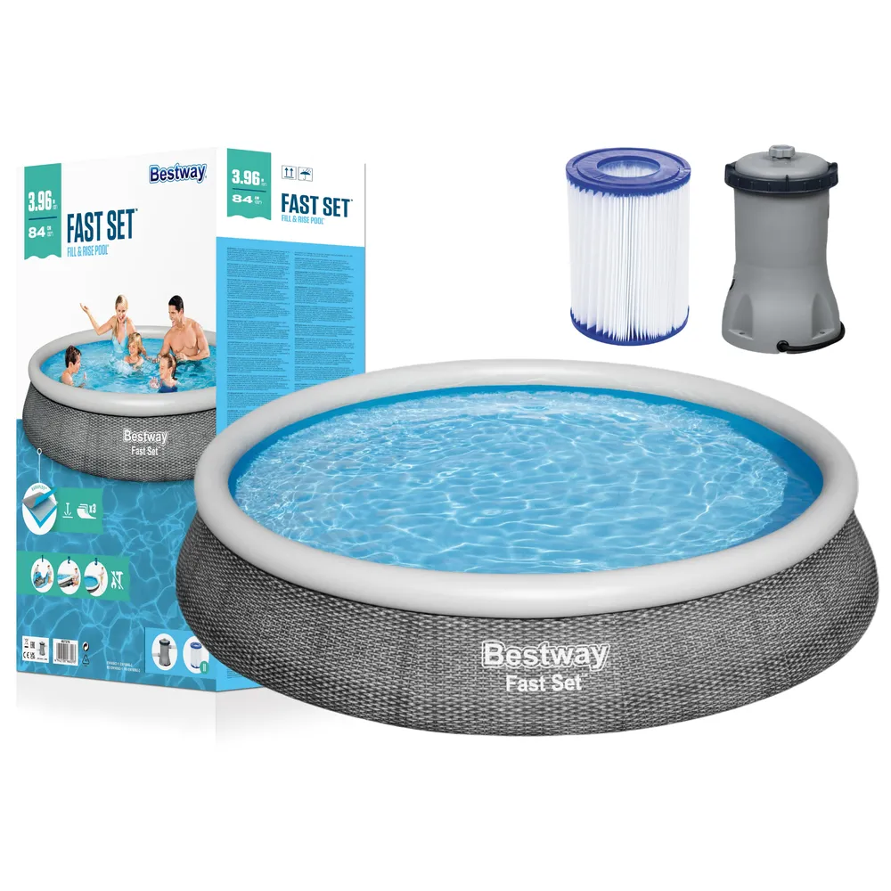 Basen ogrodowy rozporowy 396 x 84 cm Bestway 57376 przygotowany do kąpieli