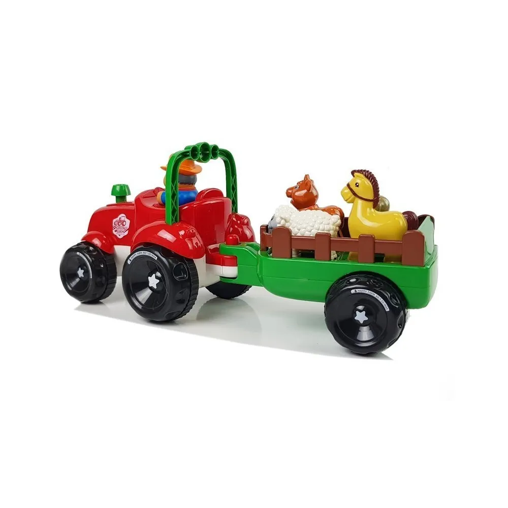 Zestaw z traktorem, przyczepką i czterema figurkami zwierząt do zabawy