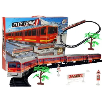 Zestaw pociągu na baterie 33 elementy z torami i akcesoriami dla dzieci