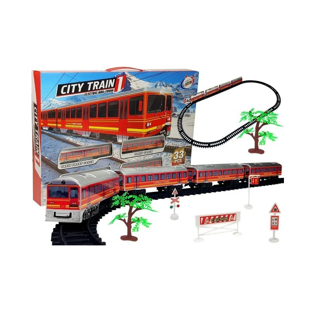 Zestaw pociągu na baterie 33 elementy z torami i akcesoriami dla dzieci