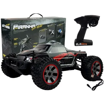 Czerwone auto terenowe RC off-road w skali 1:10 na trawie