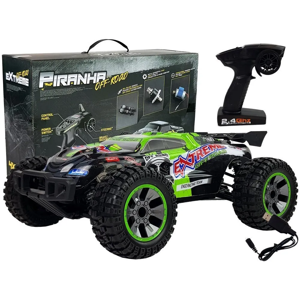 Zielone auto terenowe RC ENOZE 9202E w skali 1:10 na białym tle