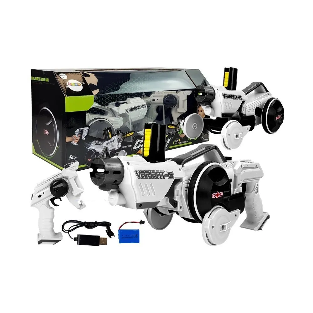 Pistolet wyrzutnia autko 2 w 1 biały do zdalnego sterowania dla dzieci