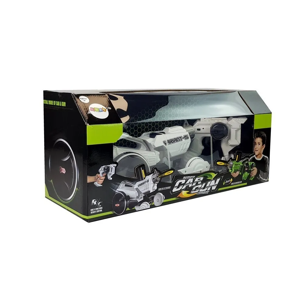 Zabawka 2 w 1 dla chłopców – biały samochód RC z funkcją pistoletu wyrzutni