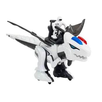 Biały robot dinozaur z pilotem dla najmłodszych miłośników prehistorii