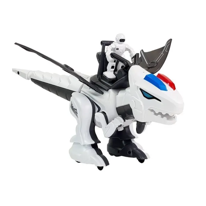 Biały robot dinozaur z pilotem dla najmłodszych miłośników prehistorii