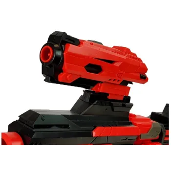 Karabin zabawkowy z dużym magazynkiem oraz celownikiem na górze broni