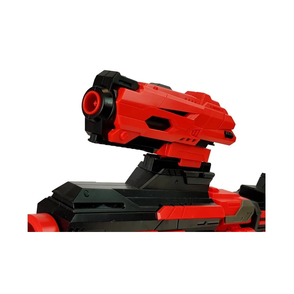 Karabin zabawkowy z dużym magazynkiem oraz celownikiem na górze broni