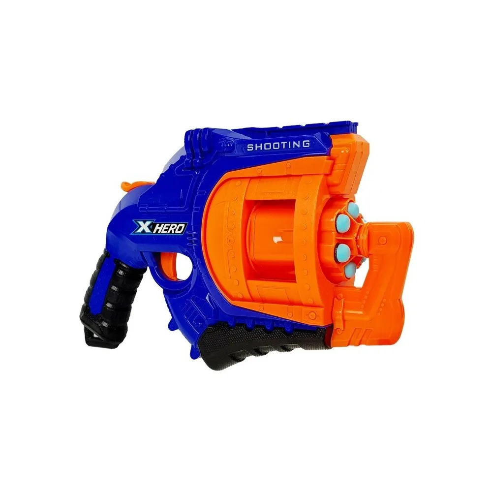 Detal pistoletu na piankowe naboje z widocznym obrotowym magazynkiem