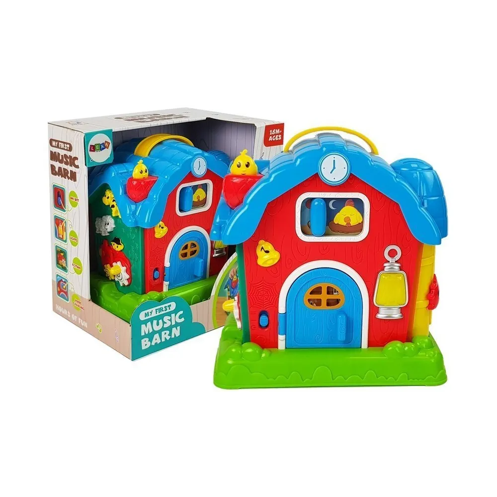 Czerwona muzyczna stodoła dla dzieci z odgłosami zwierząt gospodarskich