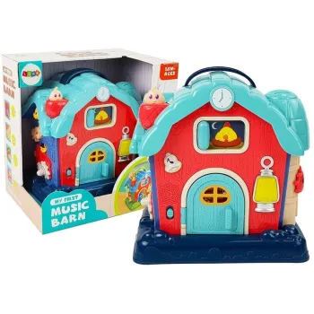 Różowa muzyczna stodoła edukacyjna z motywem farmy dla dzieci