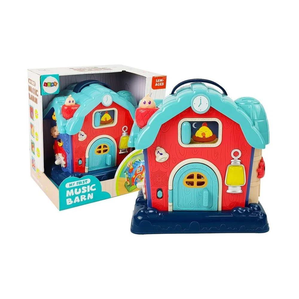 Różowa muzyczna stodoła edukacyjna z motywem farmy dla dzieci