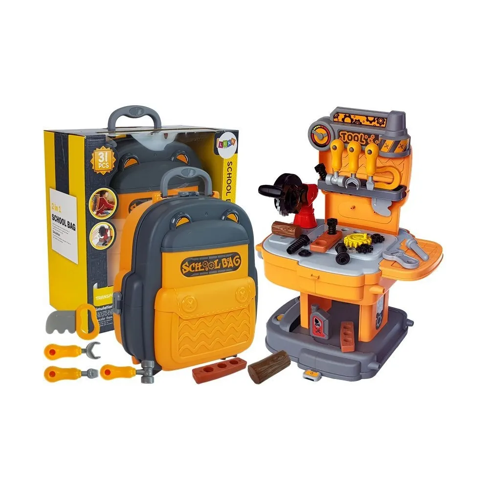Zestaw narzędzi w plecaku dla dzieci w kolorach pomarańczowo-szarym