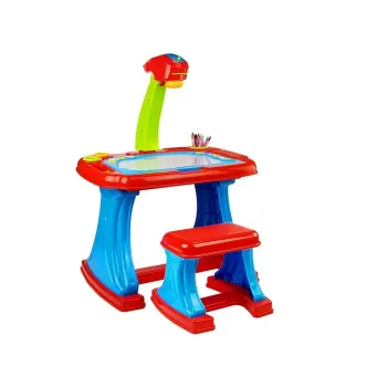 Stolik Edukacyjny z Projektorem Krzesełko Kredki Magnesy Literki i Cyfry