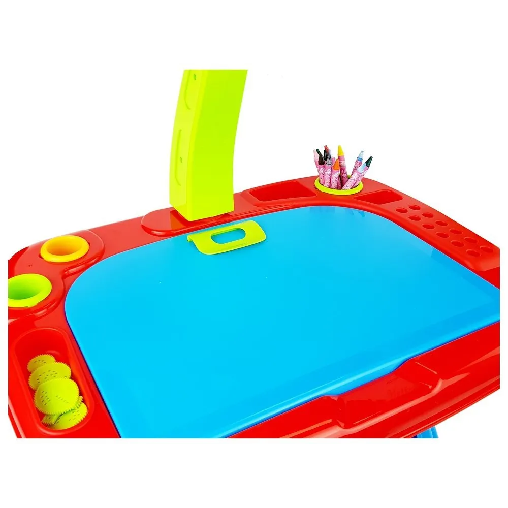 Stolik Edukacyjny z Projektorem Krzesełko Kredki Magnesy Literki i Cyfry