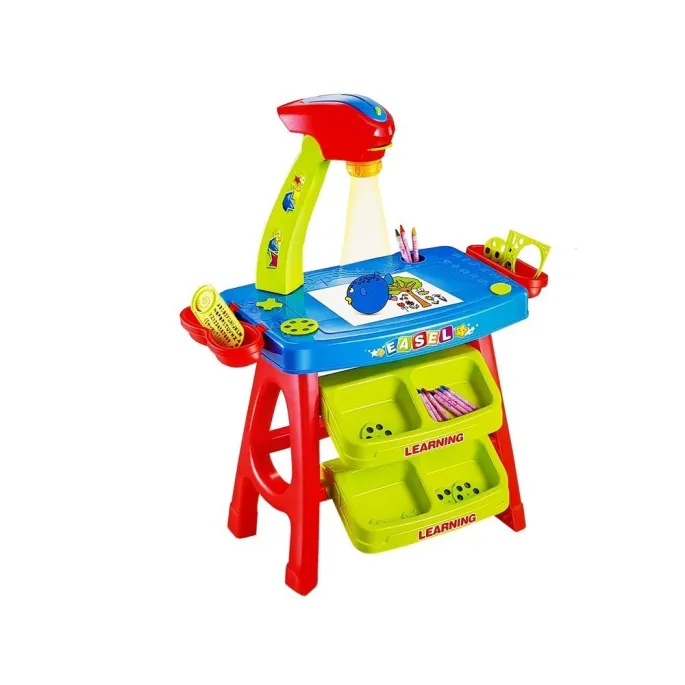 Stolik Edukacyjny Szufladki z Projektorem 36 Obrazków Kredki Szablony Niebiesko Czerwony