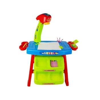 Stolik Edukacyjny Szufladki z Projektorem 36 Obrazków Kredki Szablony Niebiesko Czerwony