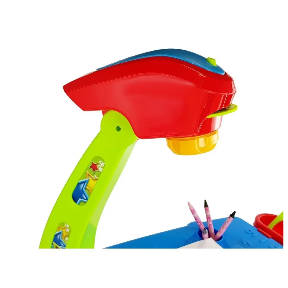 Stolik Edukacyjny Szufladki z Projektorem 36 Obrazków Kredki Szablony Niebiesko Czerwony