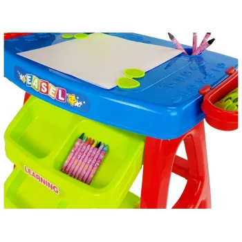 Stolik Edukacyjny Szufladki z Projektorem 36 Obrazków Kredki Szablony Niebiesko Czerwony