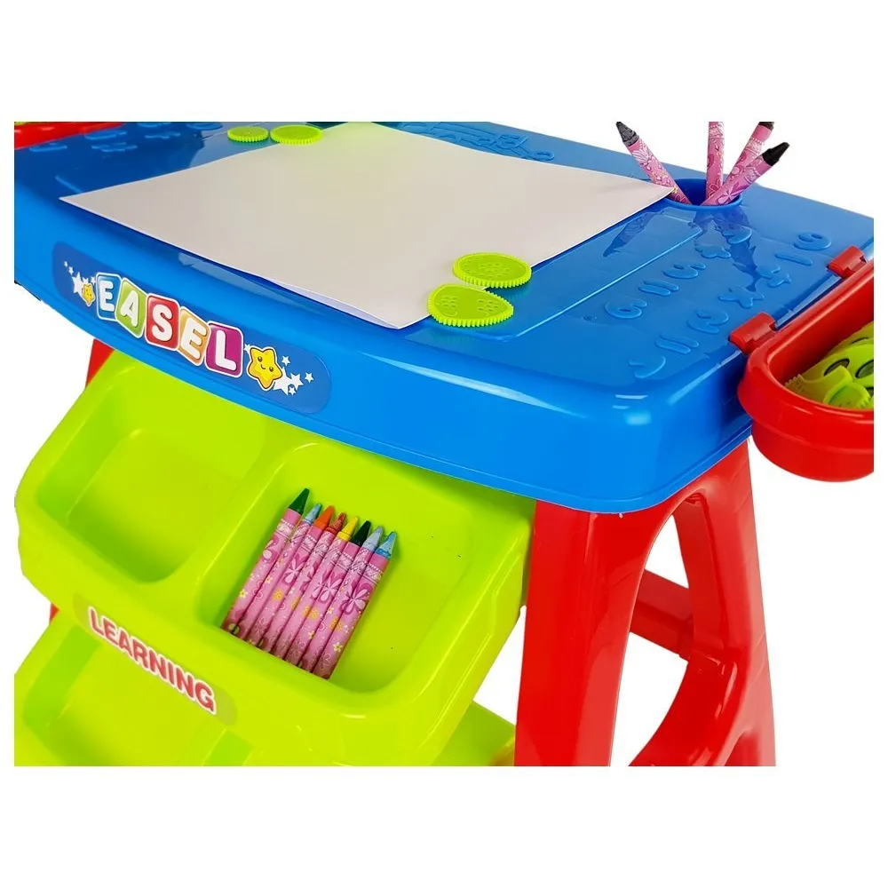 Stolik Edukacyjny Szufladki z Projektorem 36 Obrazków Kredki Szablony Niebiesko Czerwony