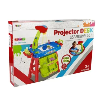 Stolik Edukacyjny Szufladki z Projektorem 36 Obrazków Kredki Szablony Niebiesko Czerwony