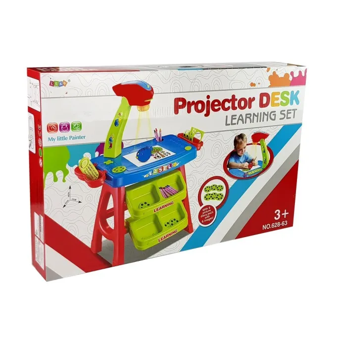 Stolik Edukacyjny Szufladki z Projektorem 36 Obrazków Kredki Szablony Niebiesko Czerwony