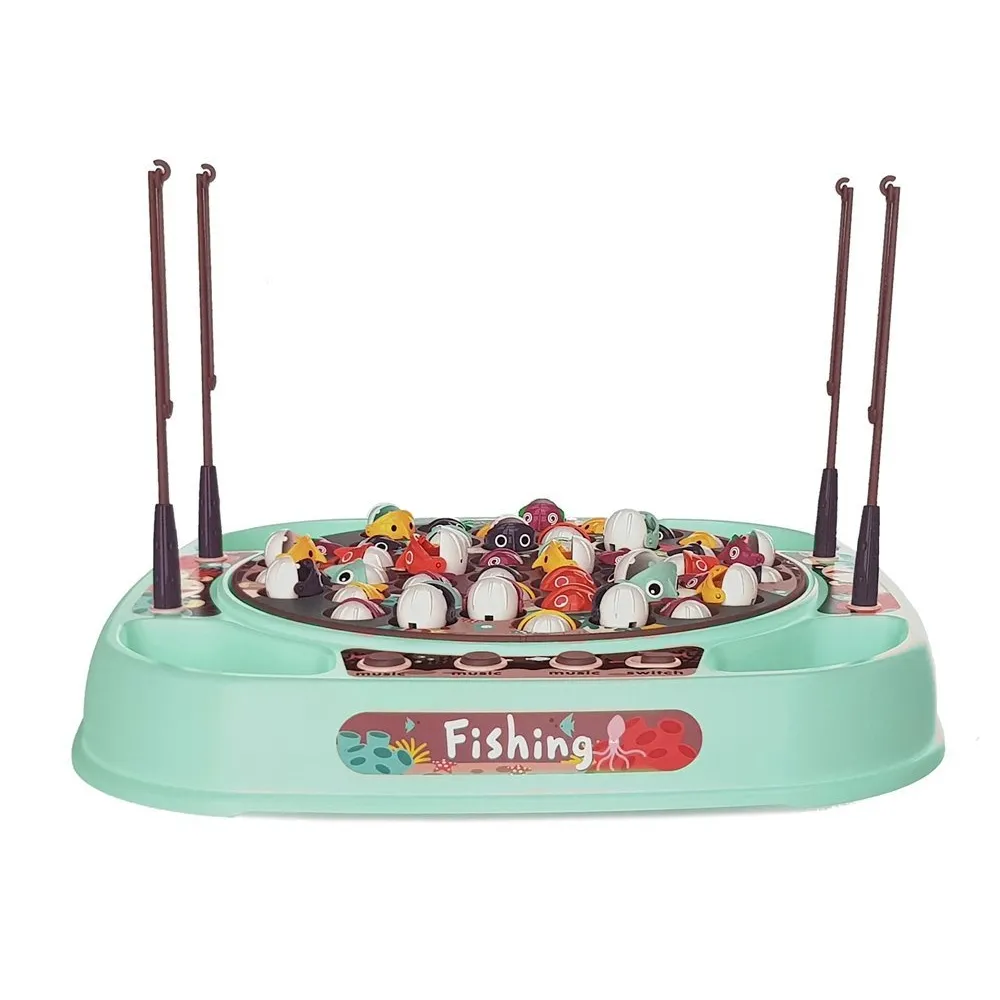 Plansza do łowienia rybek z obracającym się kołem i pojemnikami na zdobycze