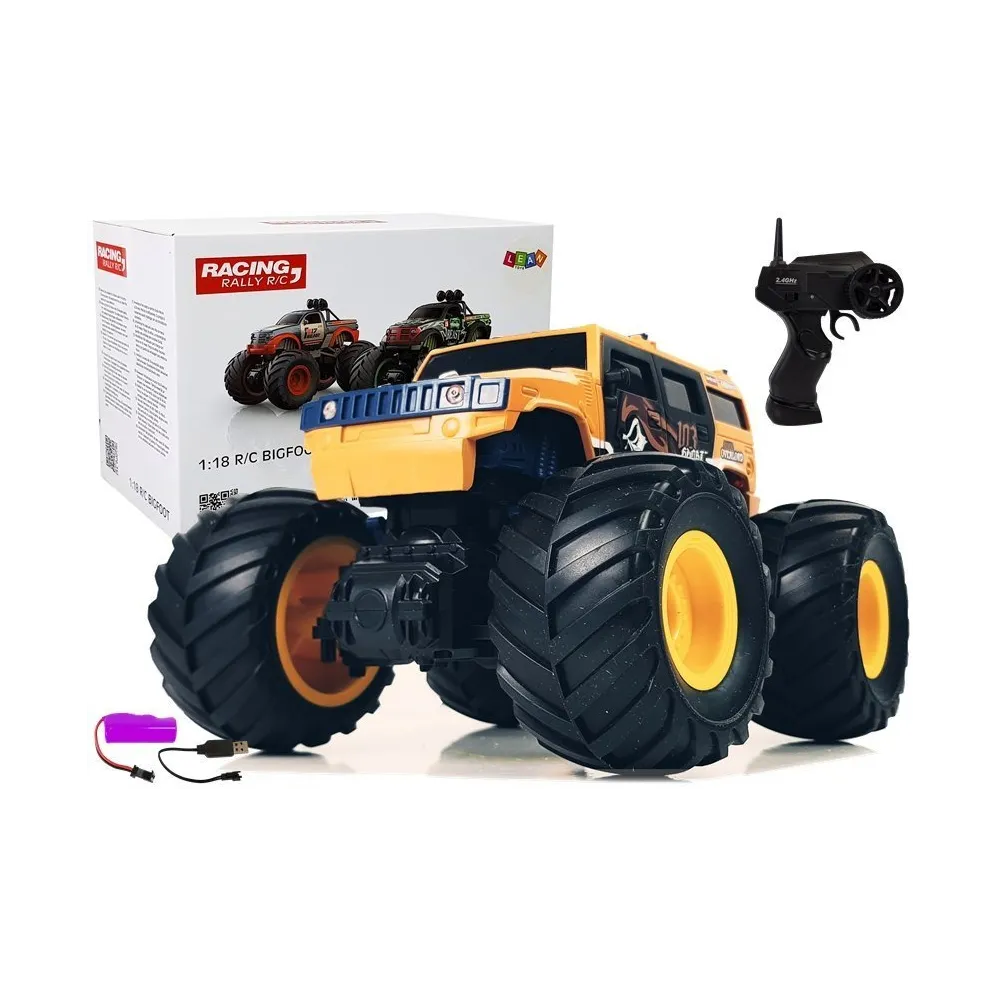 Zdalnie sterowane auto terenowe Bigfoot w skali 1:18 w żółtym kolorze