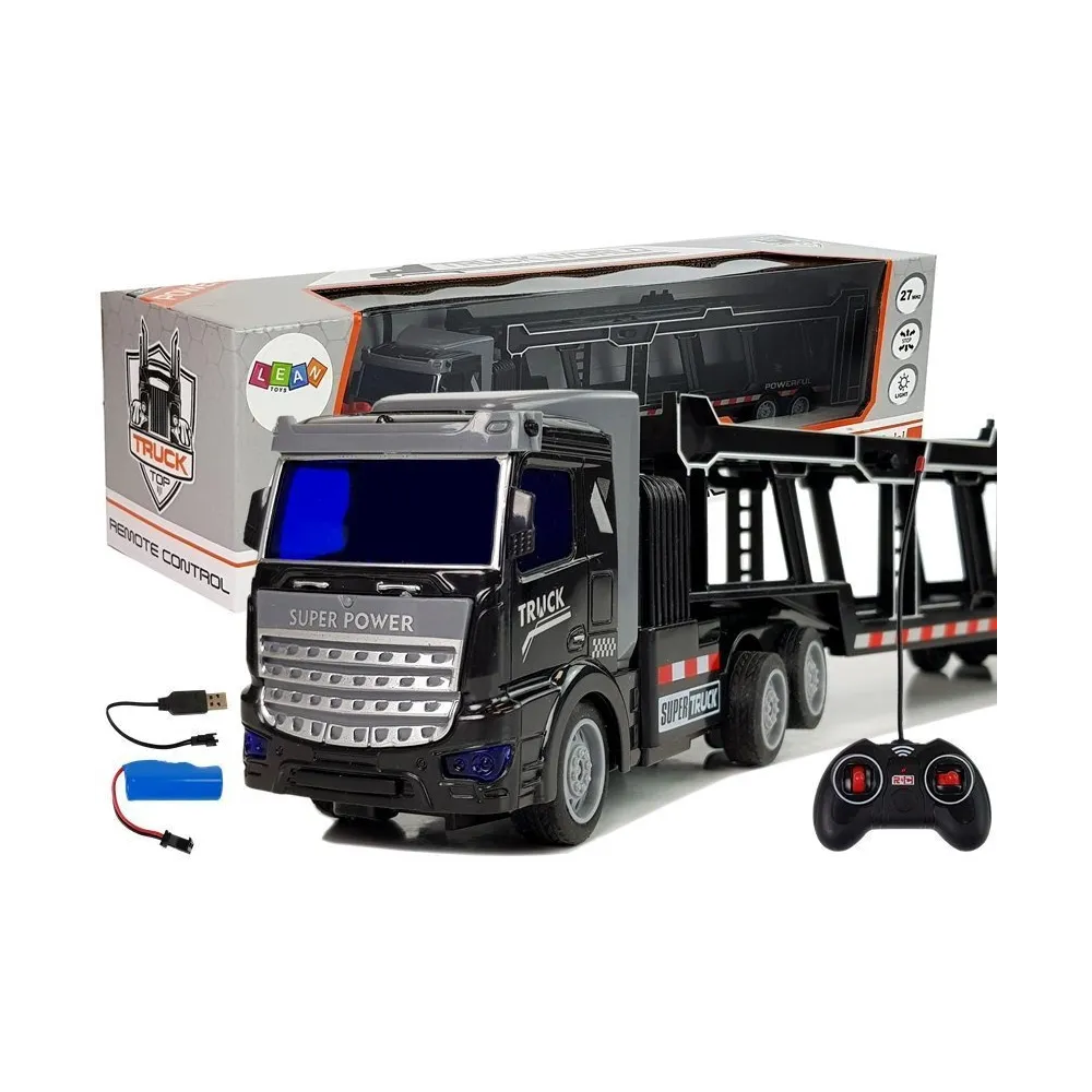 Czarna laweta zdalnie sterowana z efektami LED w akcji