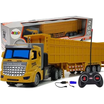 Zdalnie sterowana żółta ciężarówka z przyczepą na pilota 1:48