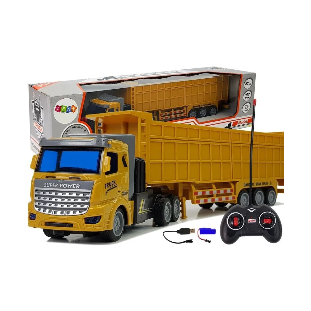 Zdalnie sterowana żółta ciężarówka z przyczepą na pilota 1:48