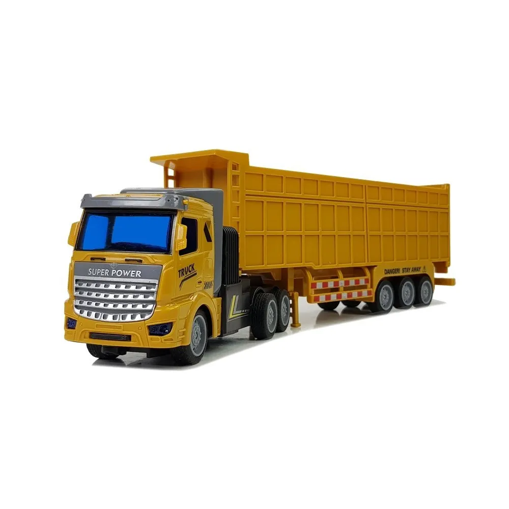 Widok dużej ciężarówki z otwartą przyczepą, model 1:48