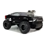 Czarne auto terenowe RC w dynamicznej pozie do jazdy offroad
