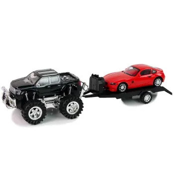 Zestaw Pojazdów Czarny Monster Truck Białe BMW Laweta 58 cm