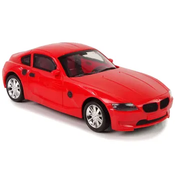 Białe BMW w detalach na lawecie, zabawkowy samochód dla dzieci