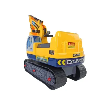 Prezent dla dziecka – duża żółta koparka jeździk i kask w komplecie