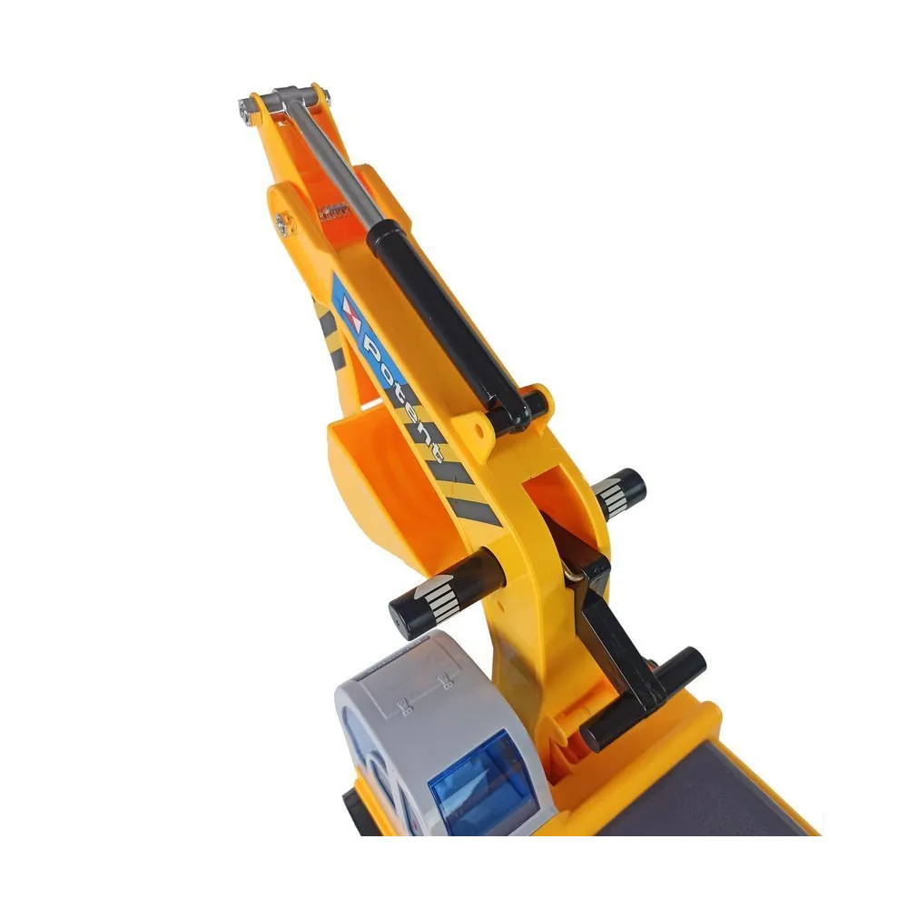 Kreatywna zabawa dla dzieci: koparka jeździk z ruchomą łyżką i kaskiem