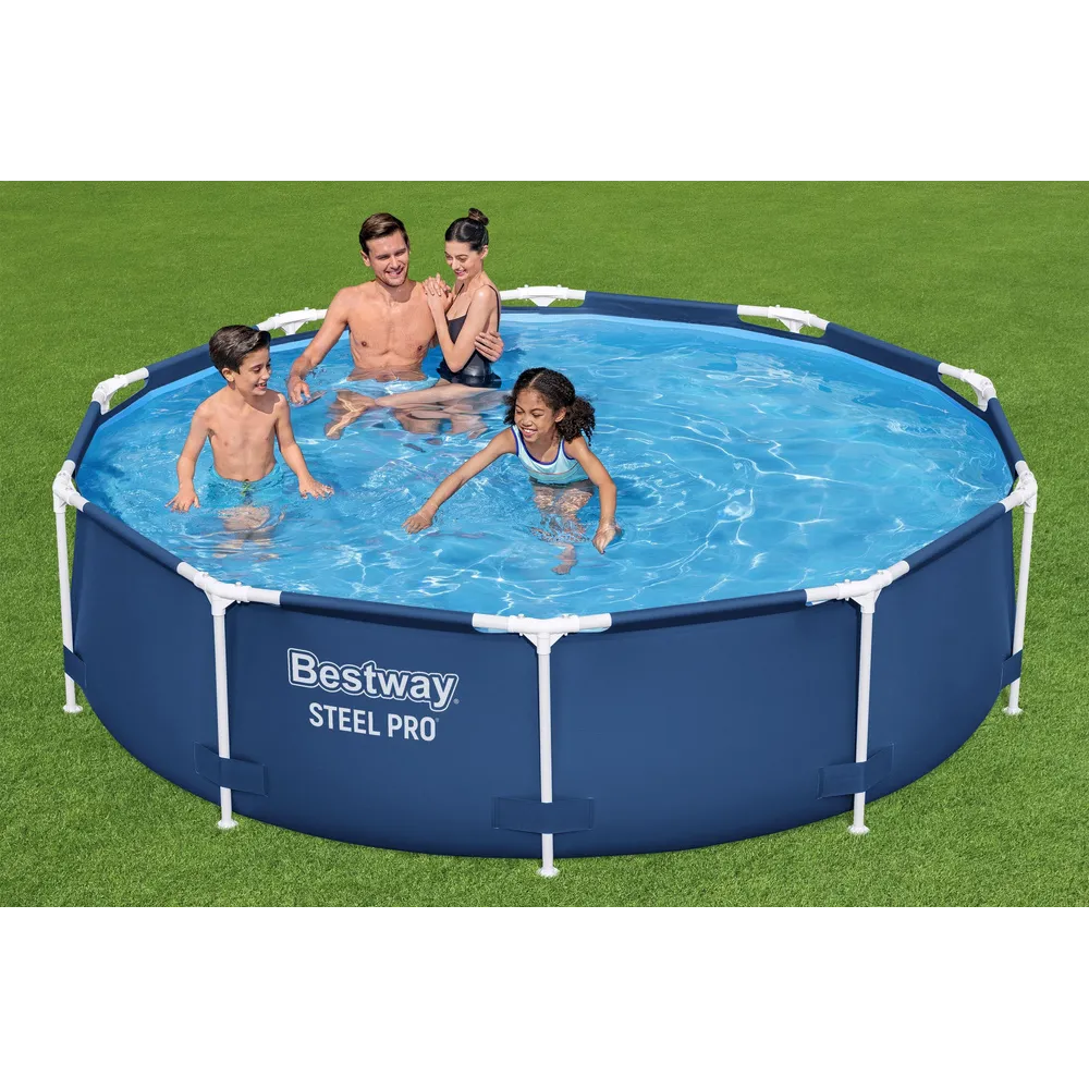 Widok z góry na okrągły basen ogrodowy Bestway 305x76 cm z pompą