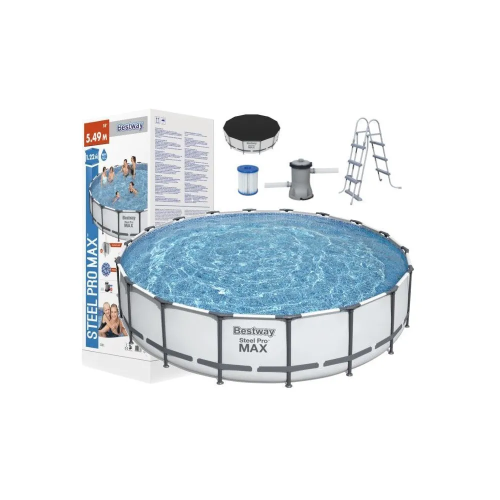 Basen stelażowy Bestway 56462 549x122 cm z drabinką w ogrodzie