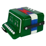 Mały akordeon edukacyjny w kolorze zielonym uchwycony z boku