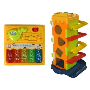 Kolorowy blok edukacyjny z piłeczkami i elementami muzycznymi