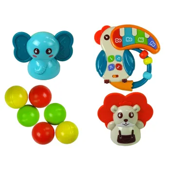 Kolorowe elementy stolika edukacyjnego rozwijające motorykę małą