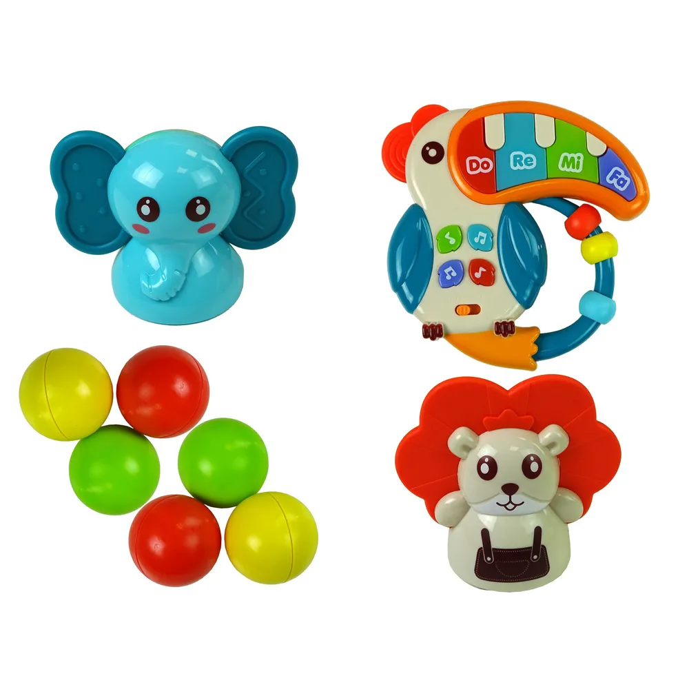 Kolorowe elementy stolika edukacyjnego rozwijające motorykę małą