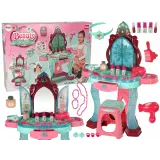 Ciemnoróżowa toaletka dziecięca z lustrem i akcesoriami do zabawy