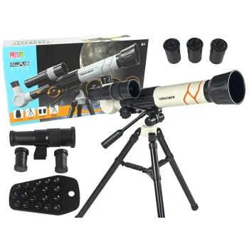 Biały teleskop naukowy edukacyjny dla dzieci z uchwytem na telefon